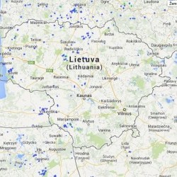 GPS siųstuvais pažymėtų baltakakčių žąsų registravimo vietos Lietuvoje.
